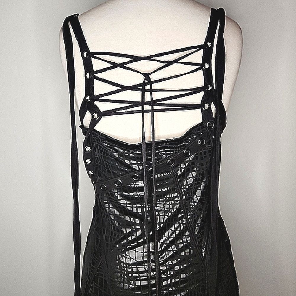 Salvage Black Snakeskin Lace-Up Dress SIze L